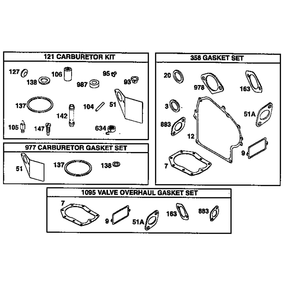 Carburetor Gasket Set/Valve Overhaul Gasket Set Diagram and Parts List for 19E400-19E499 1132 Briggs and Stratton Engine